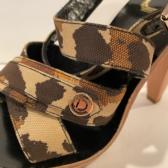 Christian Dior camouflage printed Strappy Sandals heels wooden platform 37.5 - Picture 9 of 13